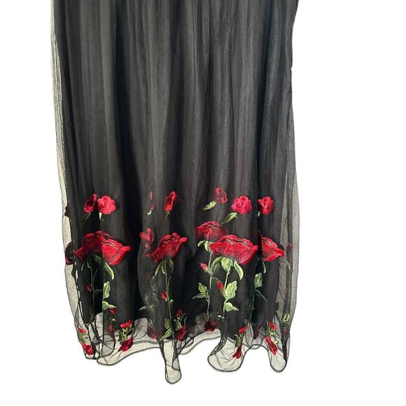 ModCloth Dress Womens Size L Black Sleeveless Tulle Embroidered Roses Mesh Midi - Picture 3 of 15